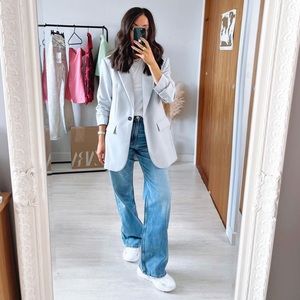 Zara Gray Buttoned Oversized Blazer